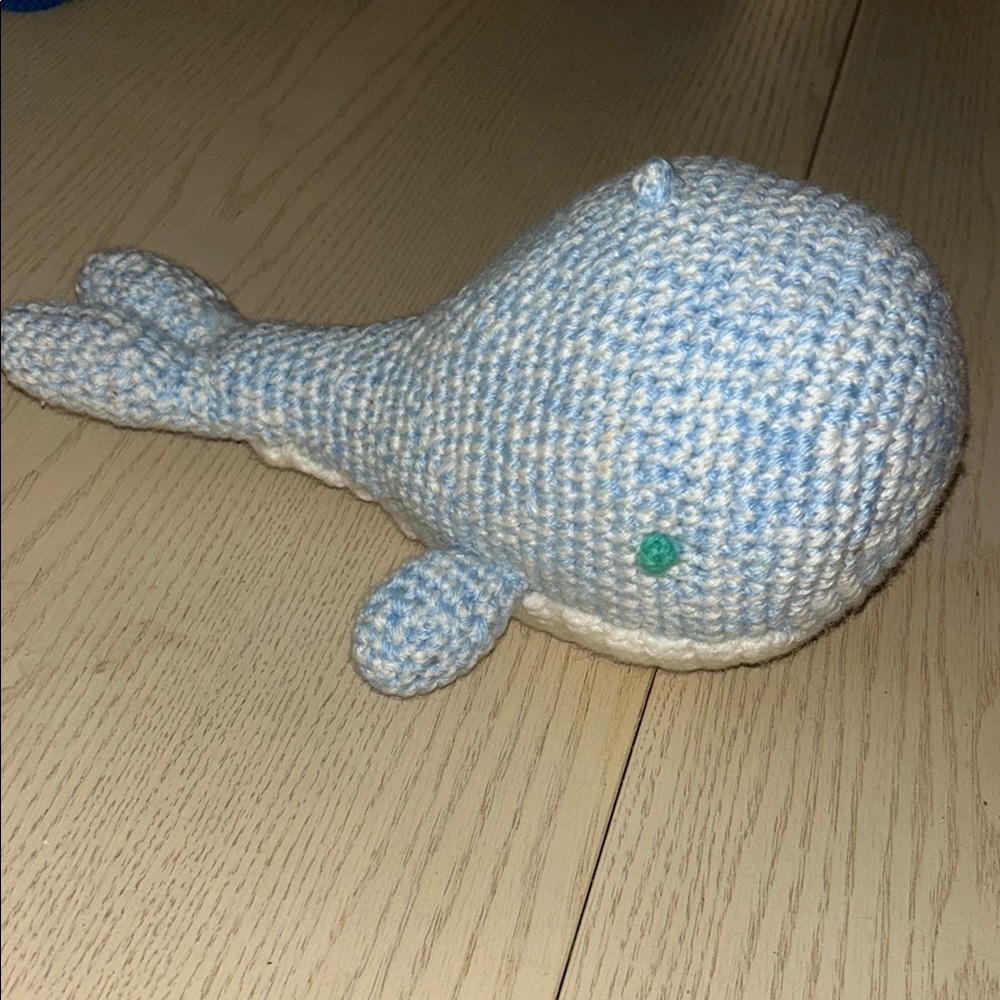 Handmade Blue and White Crochet Whale Toy